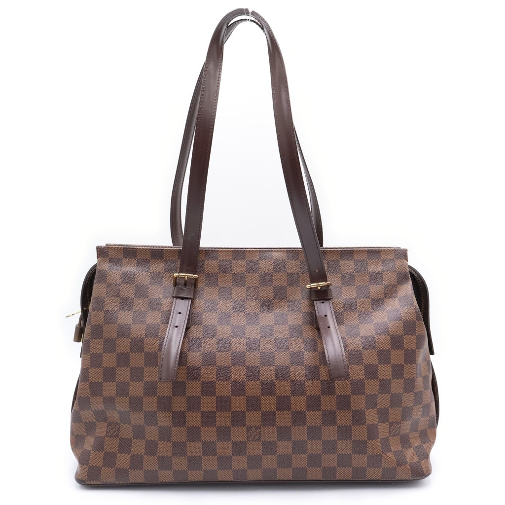 LOUIS VUITTON(ルイヴィトン) ダミエ チェルシー ハンドバッグ ボストンバッグ ブラウン レザー×PVC N51119 ゴールド金具 レディース