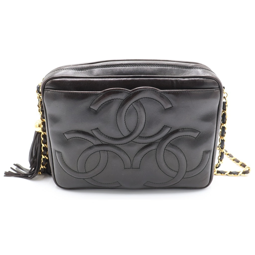 CHANEL(シャネル) トリプルココマーク フリンジ チェーンショルダーバッグ ブラック ラムスキン ゴールド金具 レディース