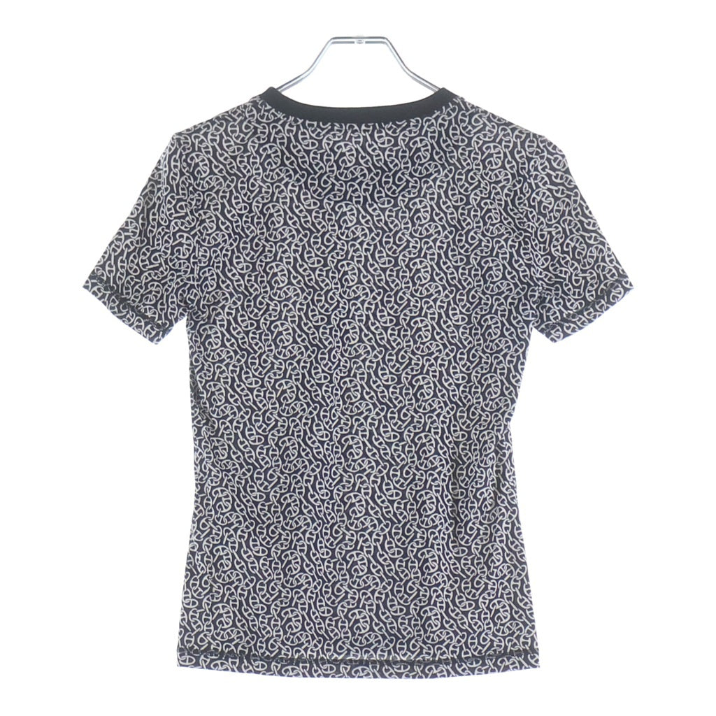 HERMES(エルメス) 24SS ナウサ シェーヌダンクル 総柄プリント 半袖 Tシャツ カットソー ネイビー レディース 4E4620DB