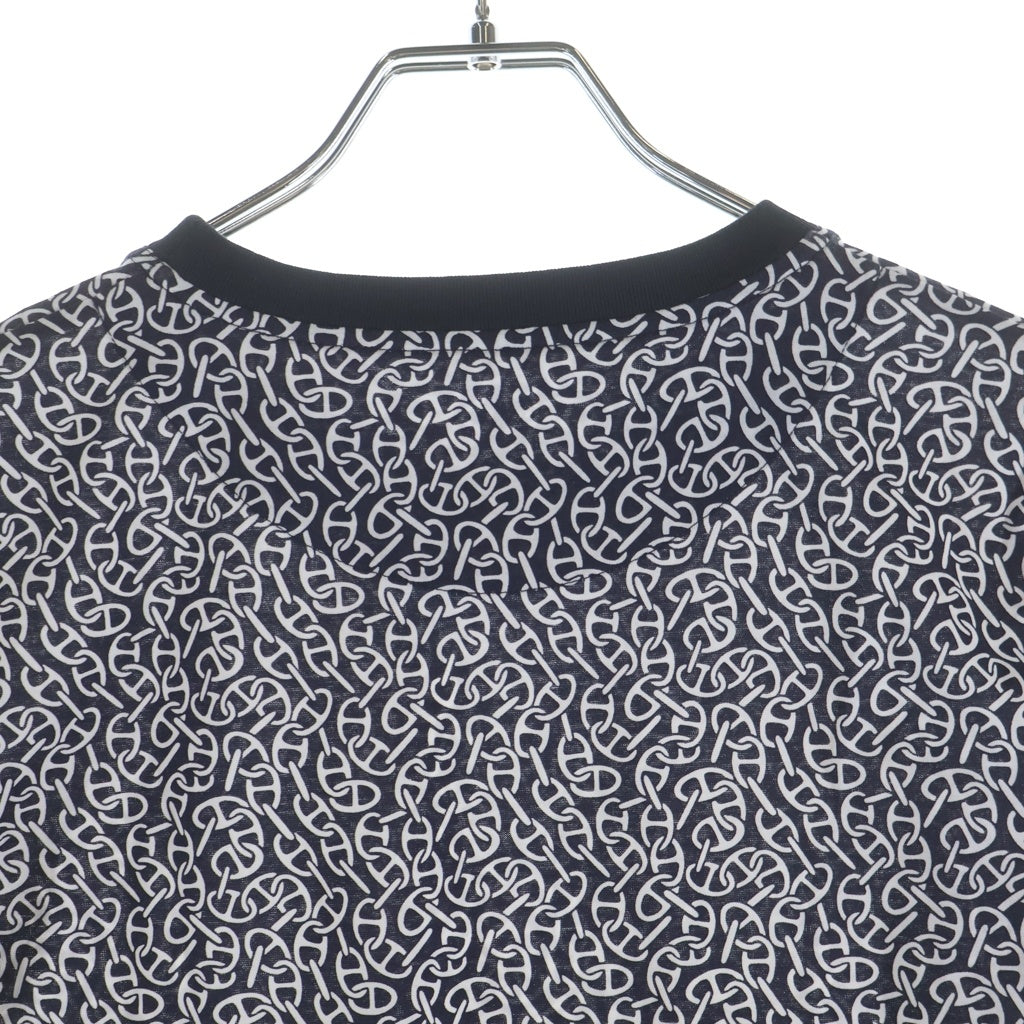 HERMES(エルメス) 24SS ナウサ シェーヌダンクル 総柄プリント 半袖 Tシャツ カットソー ネイビー レディース 4E4620DB