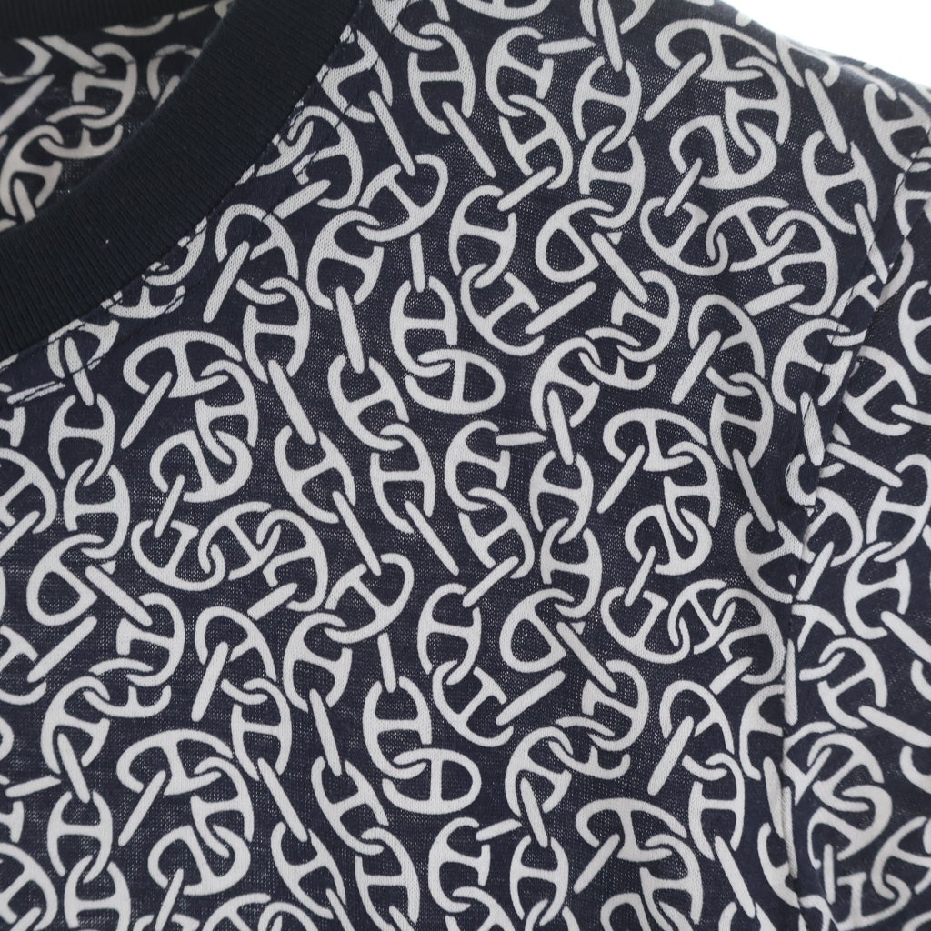 HERMES(エルメス) 24SS ナウサ シェーヌダンクル 総柄プリント 半袖 Tシャツ カットソー ネイビー レディース 4E4620DB