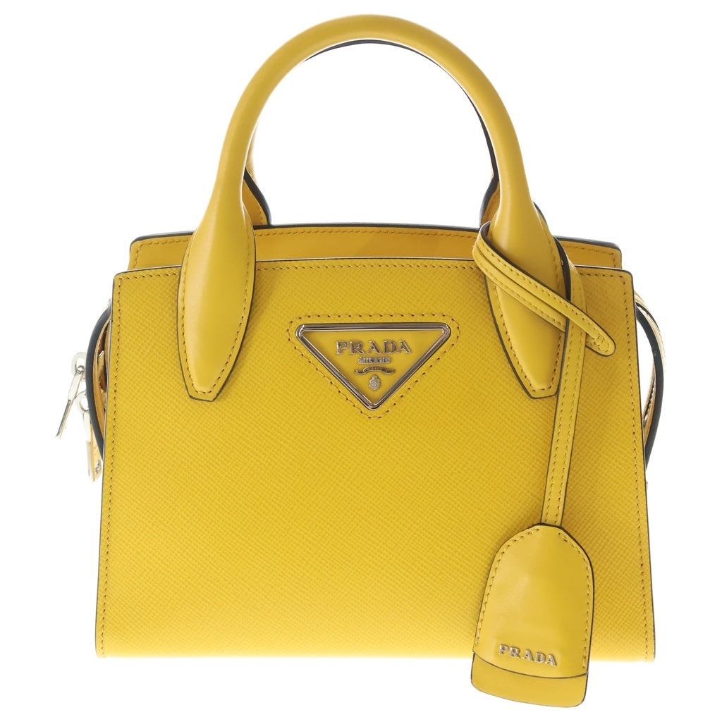 PRADA(プラダ) サフィアーノ 2WAYショルダーバッグ ハンドバッグ イエロー レザー 1BA269 シルバー金具 レディース