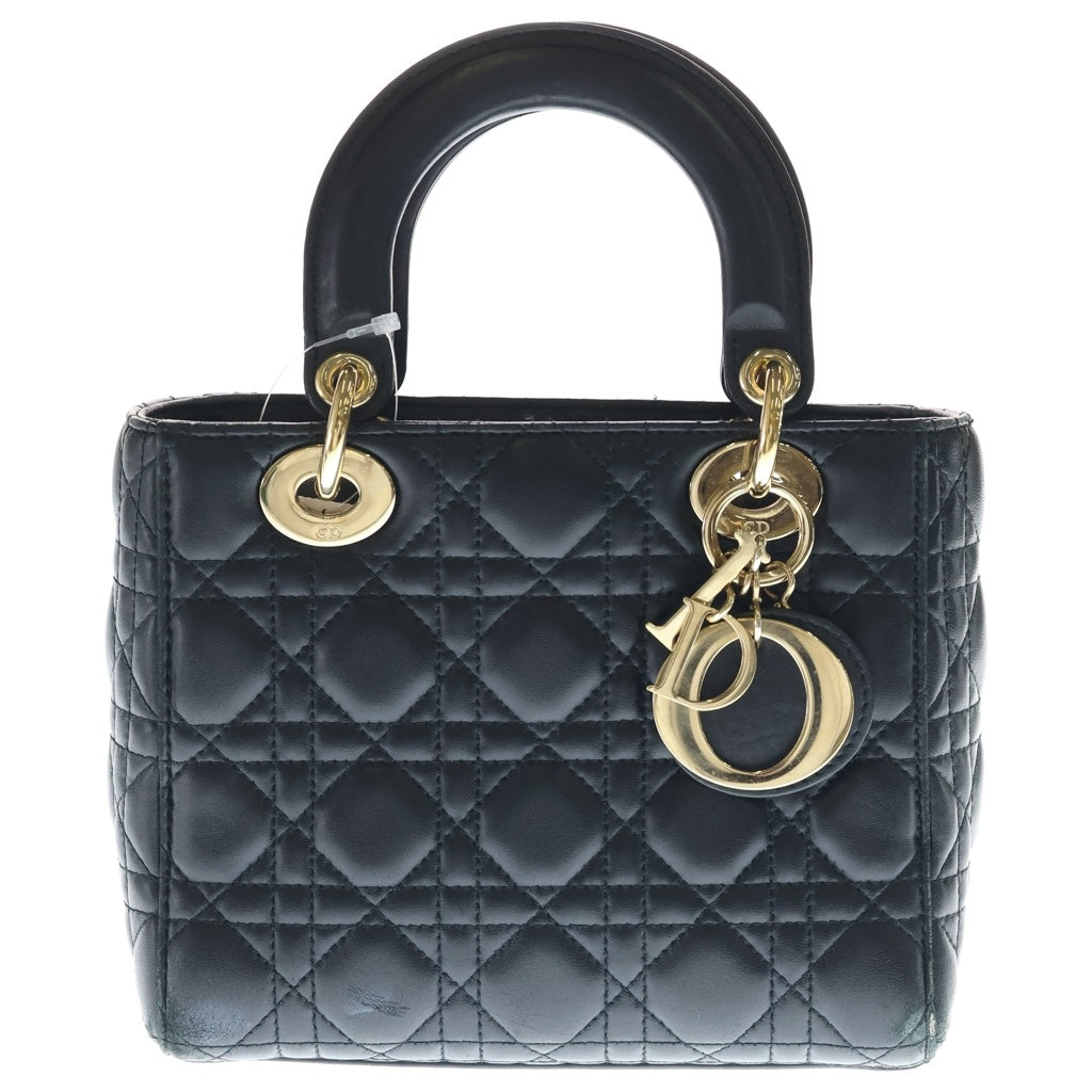 Christian Dior(クリスチャンディオール) マイレディディオール スモール カナージュ 2WAYバッグ ハンドバッグ ショルダーバッグ ブラック レザー ゴールド金具 レディース