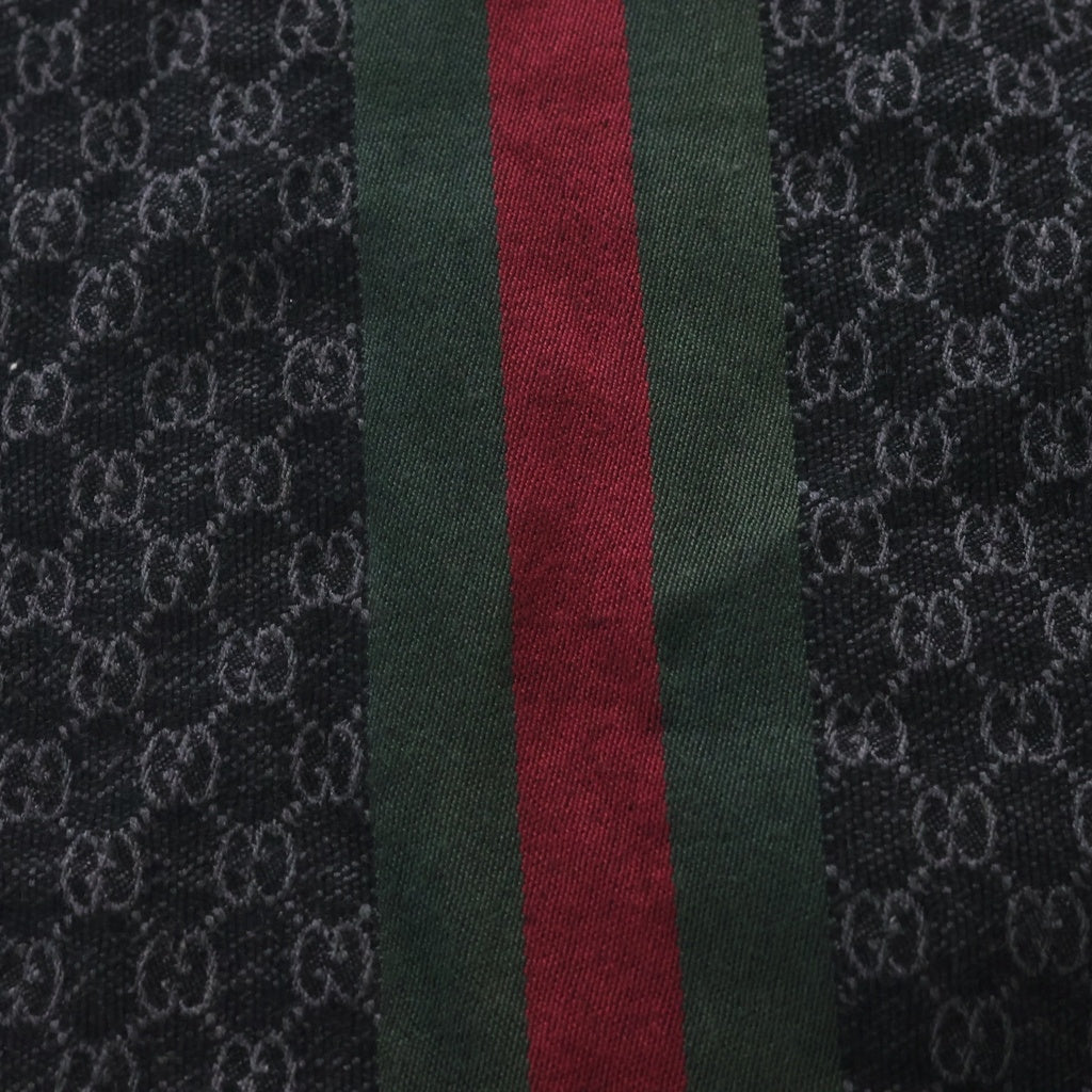 GUCCI(グッチ) シェリー ライン GG総柄 ジャガード シルク混 ウール フリンジマフラー ブラック 147351