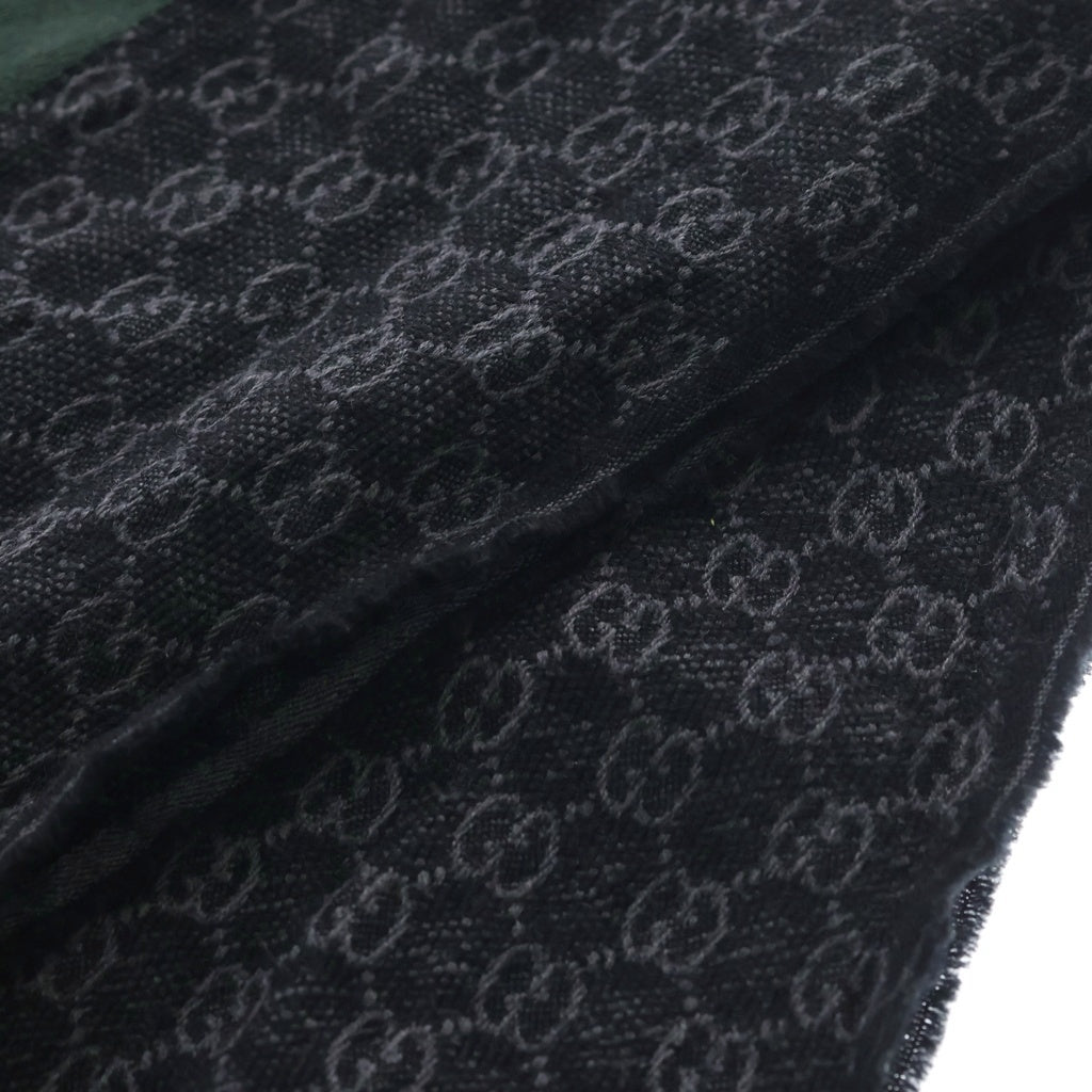 GUCCI(グッチ) シェリー ライン GG総柄 ジャガード シルク混 ウール フリンジマフラー ブラック 147351
