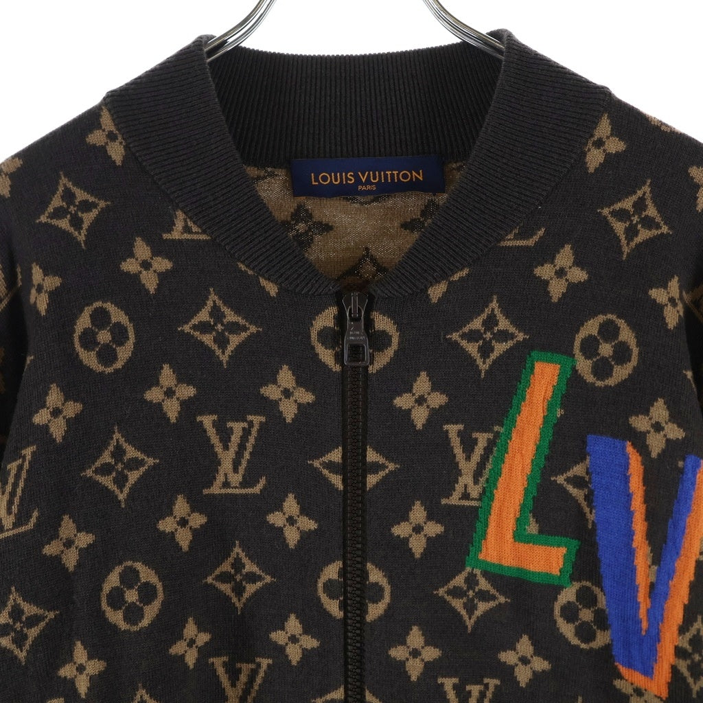 LOUIS VUITTON(ルイヴィトン) LV×NBA モノグラム グラフィック ジップアップニット ブラウン×マルチカラー ウール #XL RM212M ZLL HLN11W レディース