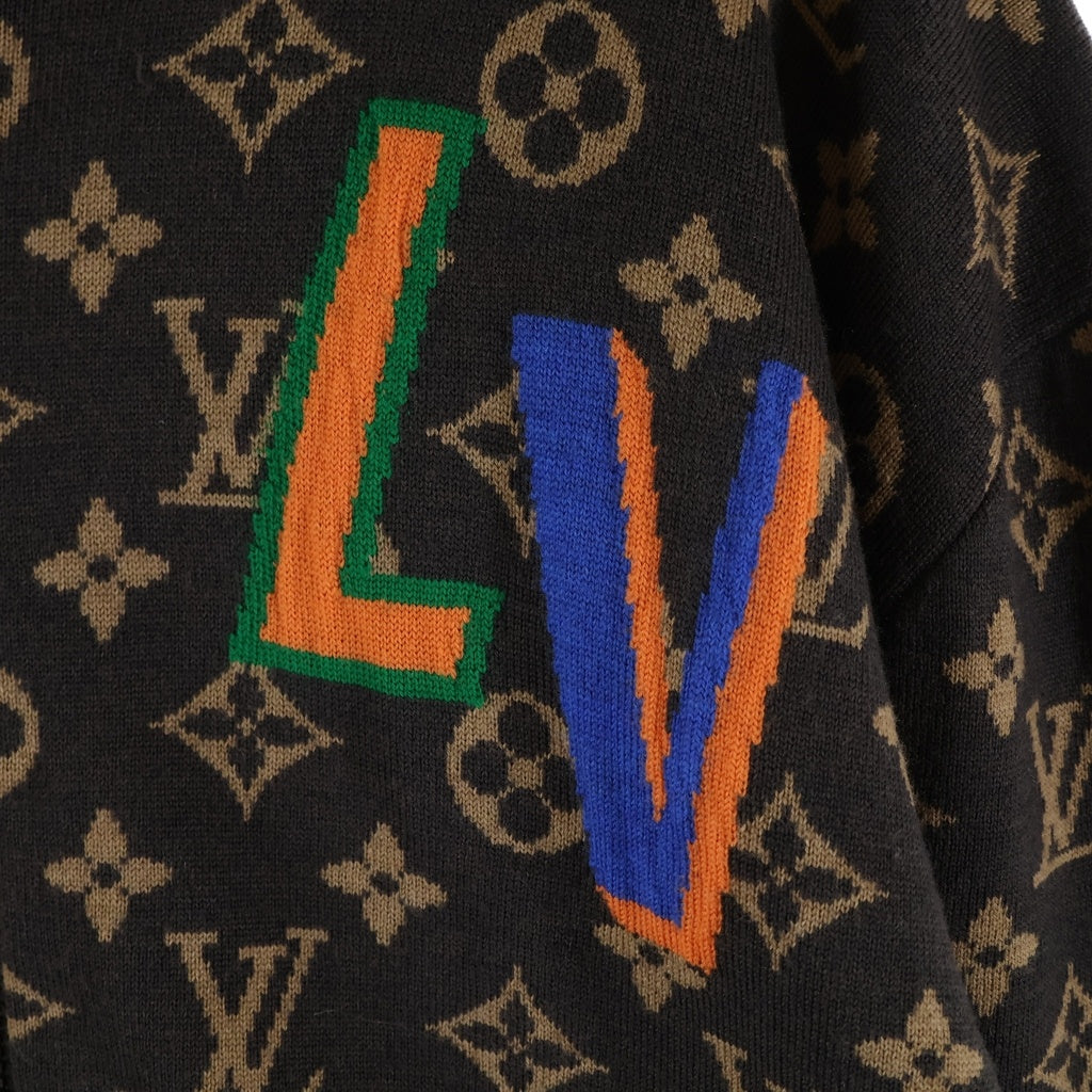 LOUIS VUITTON(ルイヴィトン) LV×NBA モノグラム グラフィック ジップアップニット ブラウン×マルチカラー ウール #XL RM212M ZLL HLN11W レディース