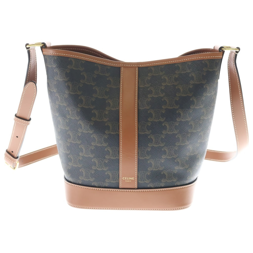 CELINE(セリーヌ) トリオンフ スモール バケット ショルダーバッグ ブラウン レザー×PVC ゴールド金具 レディース