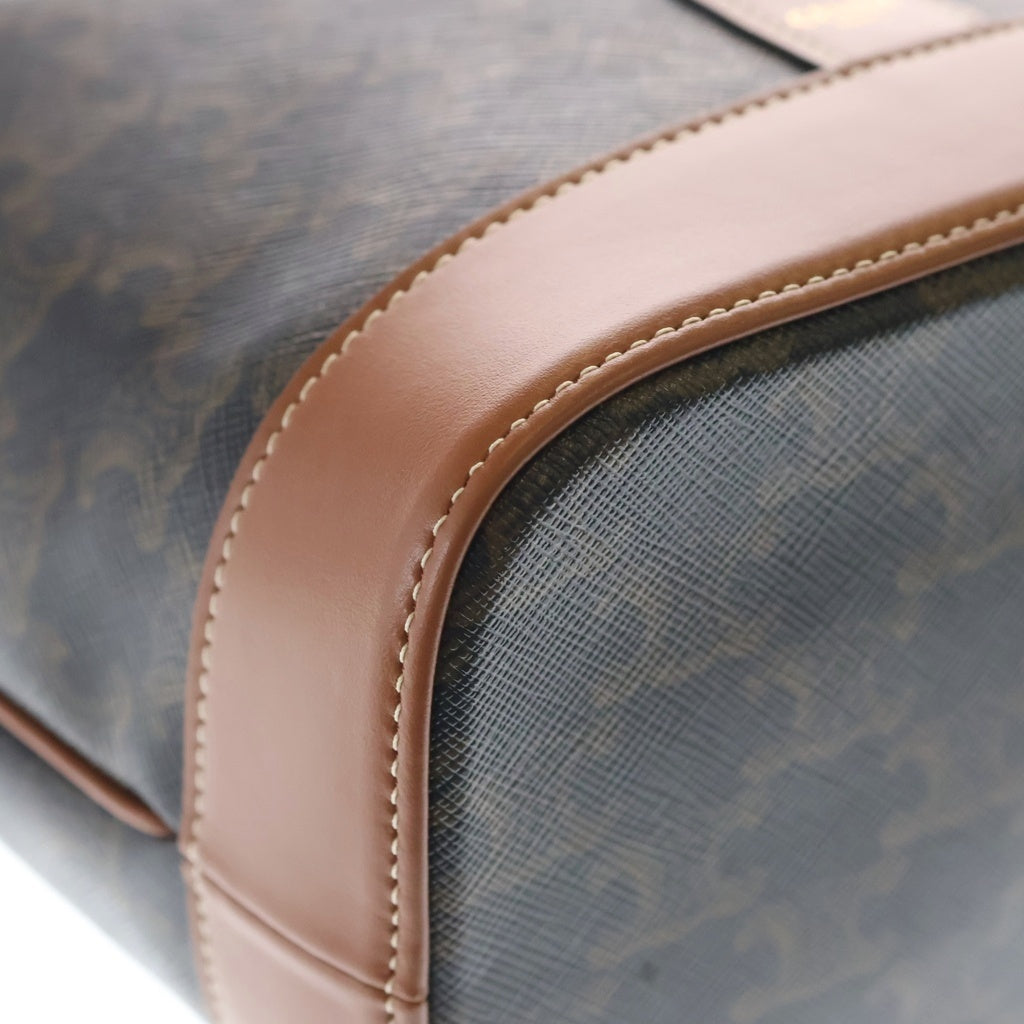 CELINE(セリーヌ) トリオンフ スモール バケット ショルダーバッグ ブラウン レザー×PVC ゴールド金具 レディース