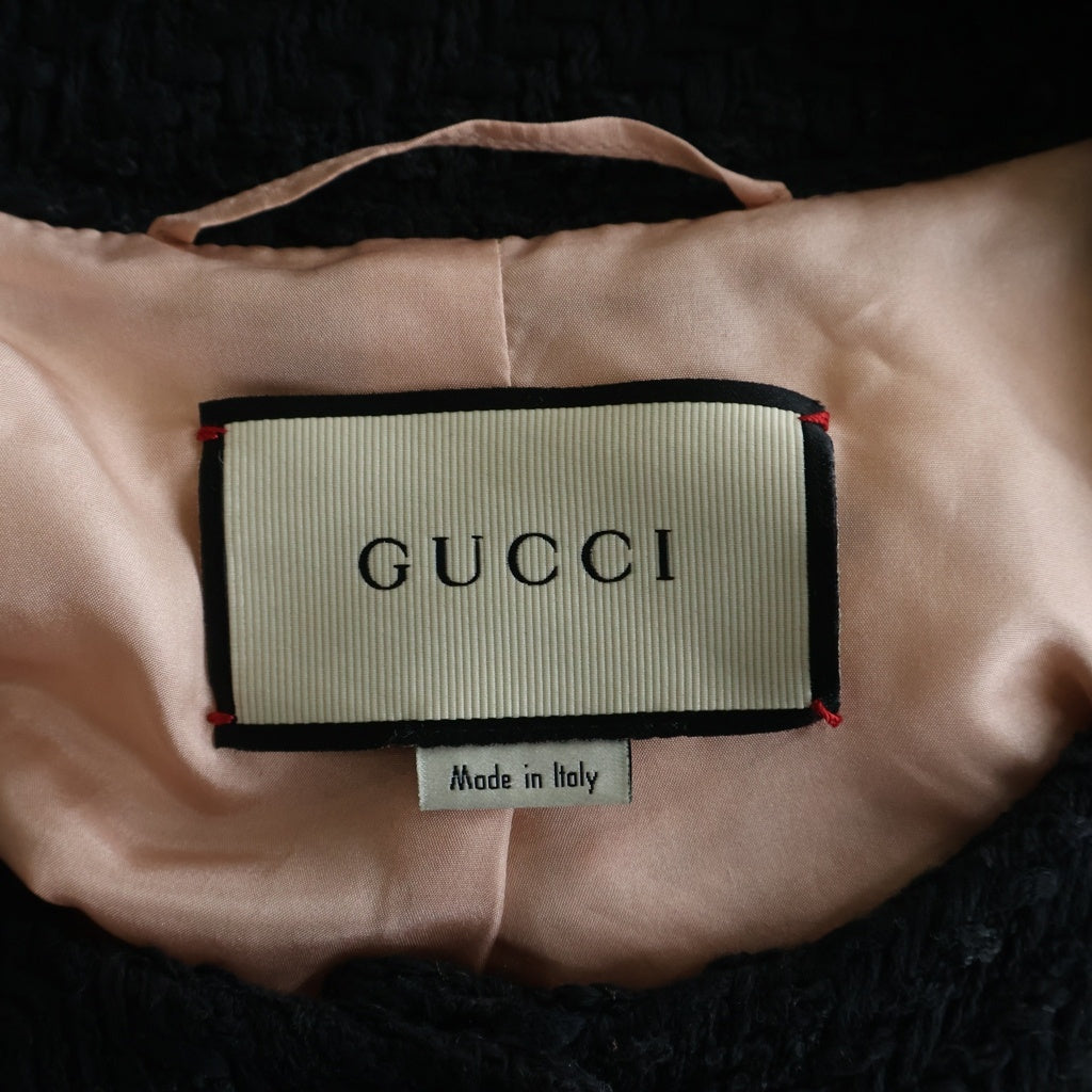 GUCCI(グッチ) 19SS ミケーレ期 Oversize Tweed Bomber Jacket オーバーサイズ ツイード ボンバー ノーカラージャケット ベージュ 545493 レディース