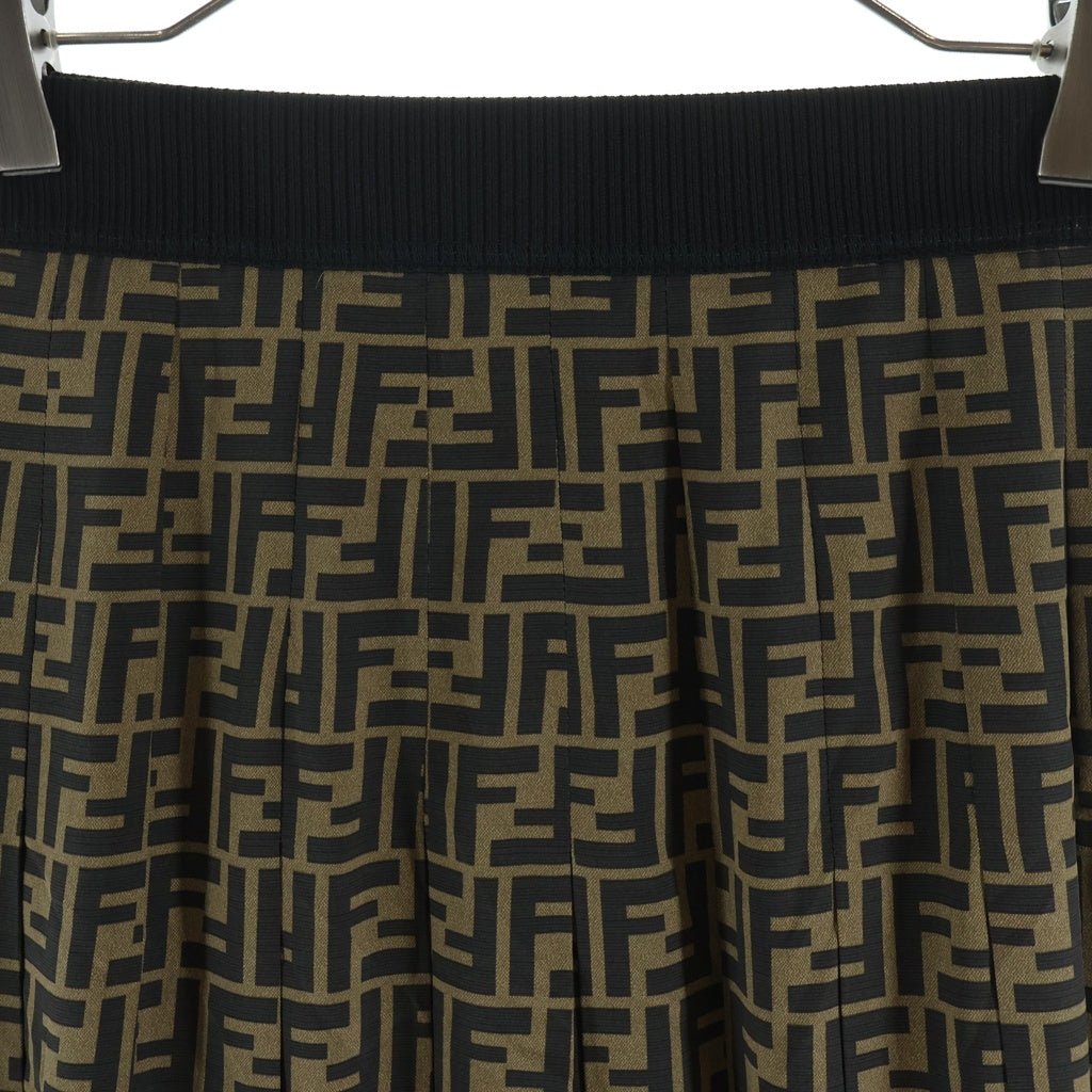FENDI(フェンディ) ズッカ総柄 シルク プリーツ ロング スカート ブラウン レディース FQ6695