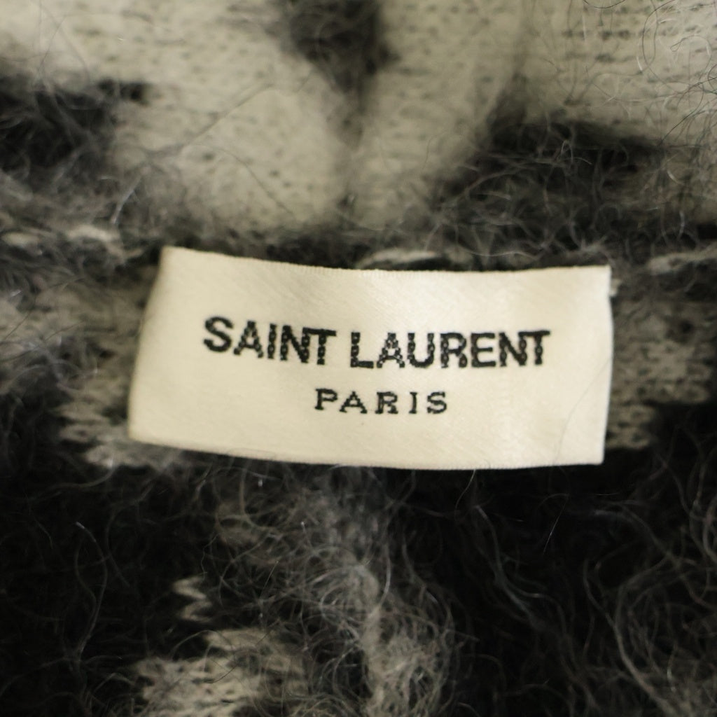 SAINT LAURENT PARIS(サンローランパリ) ブラッシュド ジャガード モヘヤ キモノ ジャケット ブラック×ホワイト #XL レディース