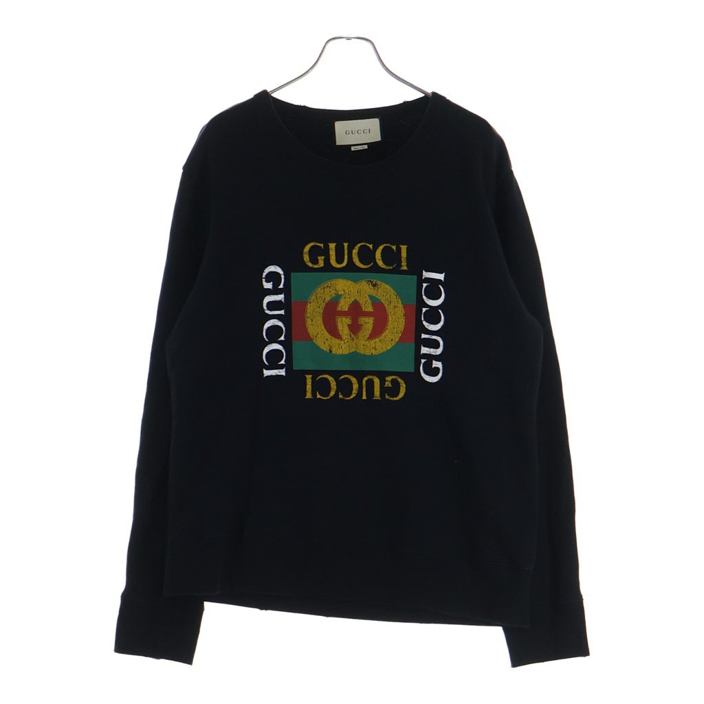 GUCCI(グッチ) 18AW ヴィンテージダメージロゴスウェット セーター イタリア製 コットン ブラック 454569 X5J57 レディース