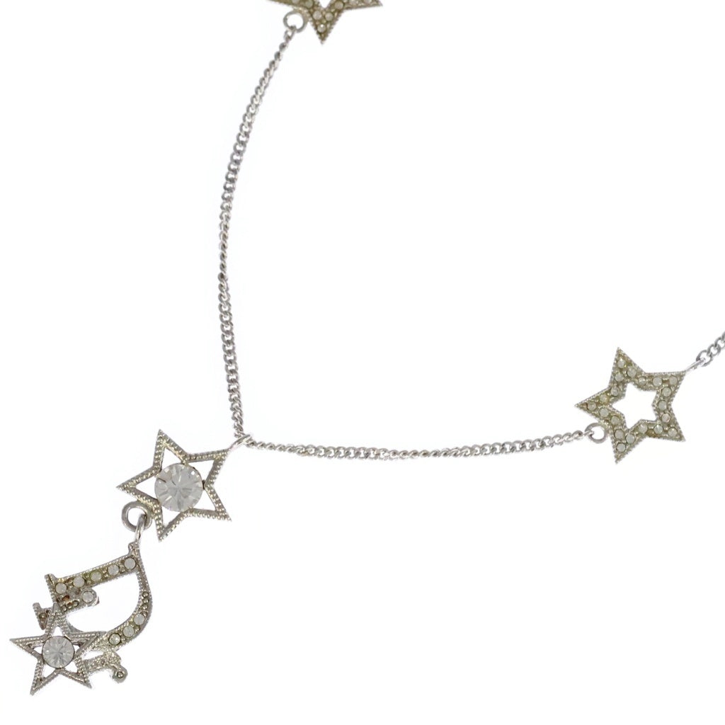 Christian Dior(クリスチャンディオール) CDロゴ ラインストーン スターモチーフ ネックレス ペンダント チェーン シルバー レディース