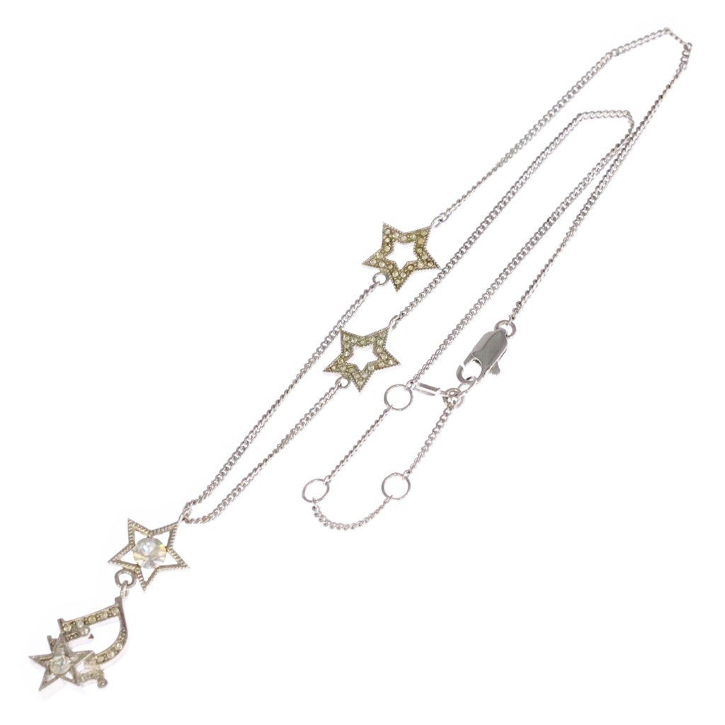 Christian Dior(クリスチャンディオール) CDロゴ ラインストーン スターモチーフ ネックレス ペンダント チェーン シルバー レディース