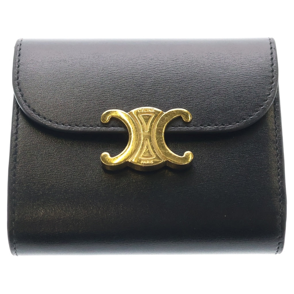 CELINE(セリーヌ) トリオンフ スモール 三つ折り コンパクトウォレット レザー 財布 ブラック 10D78 レディース