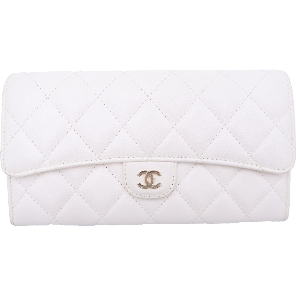 CHANEL(シャネル) マトラッセ クラシック ロングフラップウォレット キャビアスキン ゴールド金具 二つ折り長財布 AP0241 ホワイト レディース