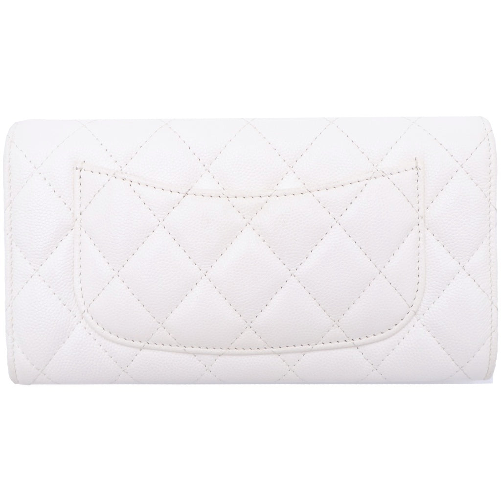 CHANEL(シャネル) マトラッセ クラシック ロングフラップウォレット キャビアスキン ゴールド金具 二つ折り長財布 AP0241 ホワイト レディース