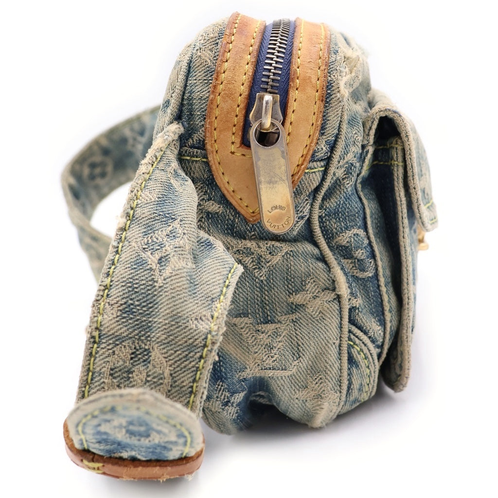 LOUIS VUITTON(ルイヴィトン) モノグラムデニム バムバッグ ショルダーバッグ ミニバッグ インディゴブルー×ブラウン M95347 ゴールド金具 レディース