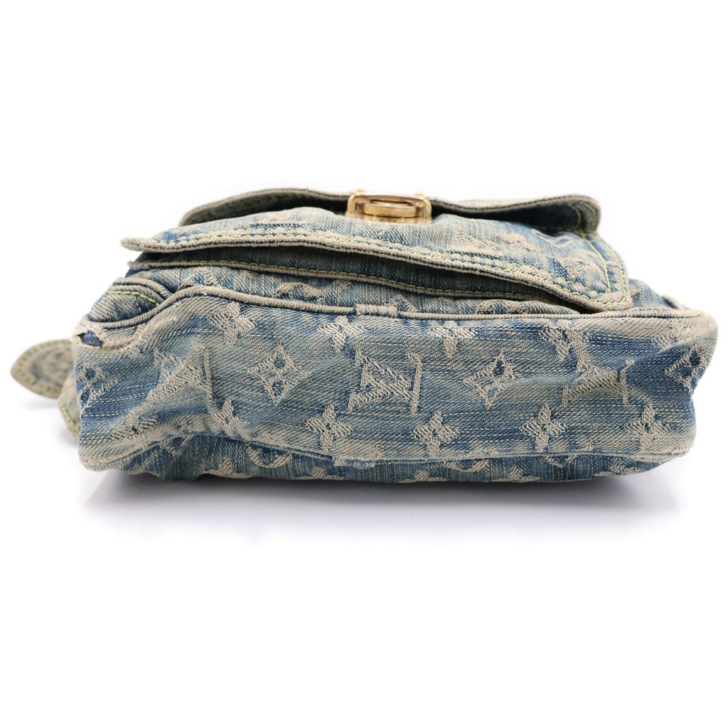 LOUIS VUITTON(ルイヴィトン) モノグラムデニム バムバッグ ショルダーバッグ ミニバッグ インディゴブルー×ブラウン M95347 ゴールド金具 レディース