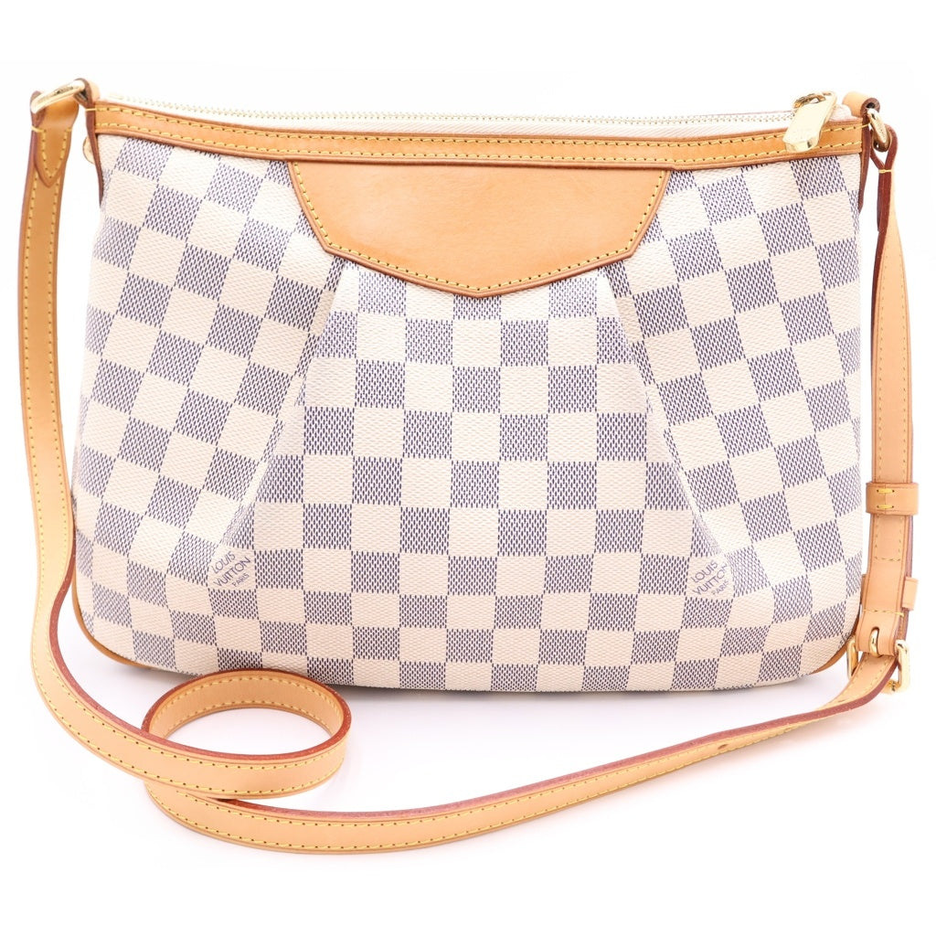 LOUIS VUITTON(ルイヴィトン) ダミエアズール シラクーサPM ショルダーバッグ ブラウン×アイボリー レザー×PVC N41113 ゴールド金具 レディース