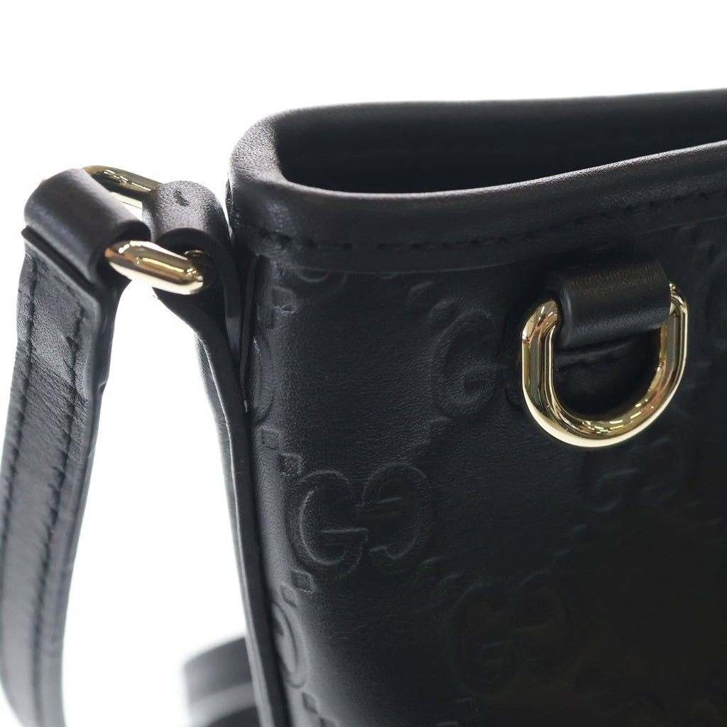 GUCCI(グッチ) GGエンブレム ナノ バケットバッグ ショルダーバッグ ブラック レザー 847090 レディース