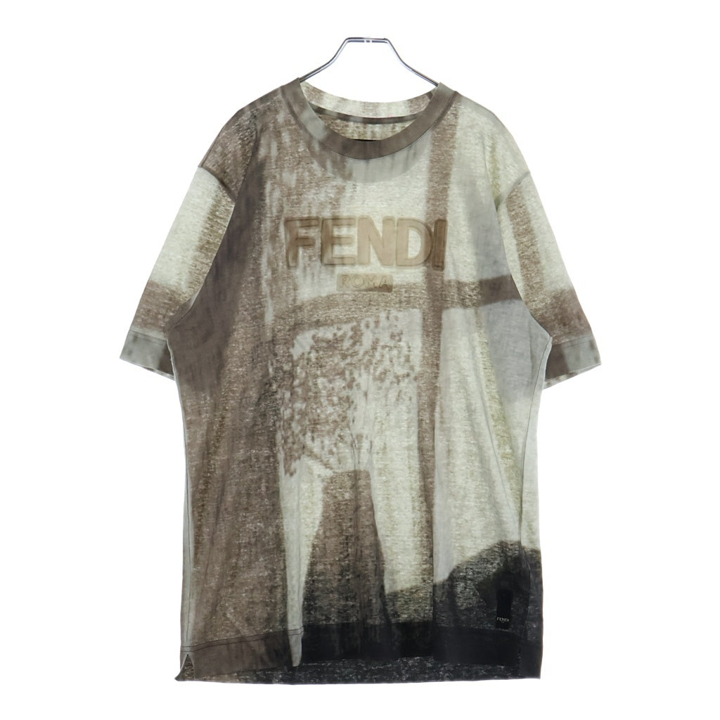 FENDI(フェンディ) プリントショートスリーブ リネンTシャツ ベージュ リネン #M P00544360