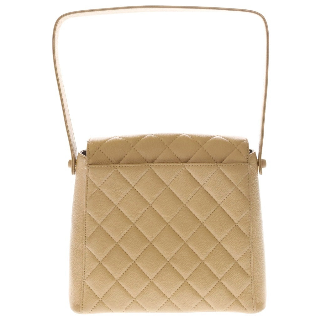 CHANEL(シャネル) マトラッセ キャビアスキン レザー ターンロック ハンド ワンショルダーバッグ ゴールド金具 ベージュ 5番台 レディース