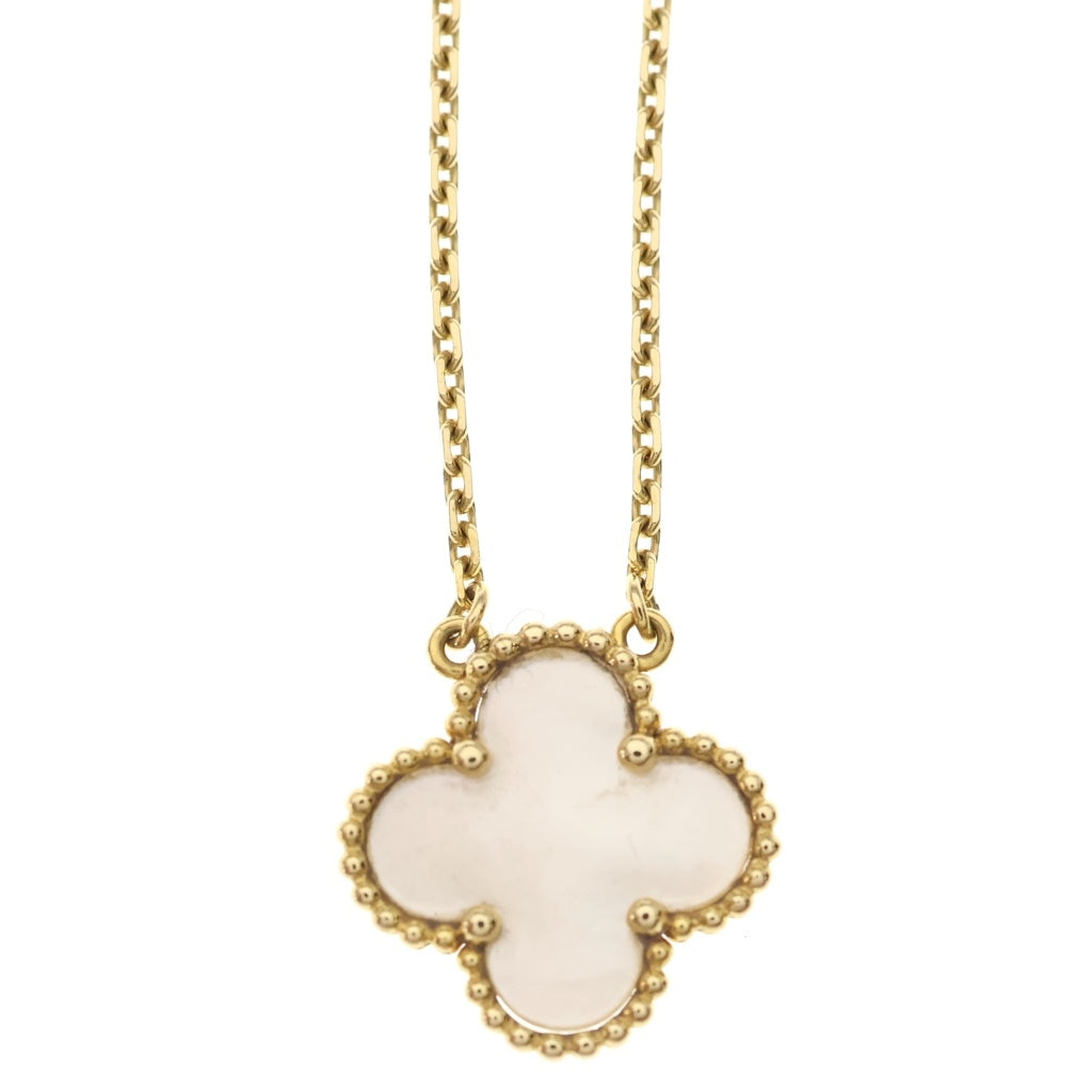 Van Cleef & Arpels(ヴァンクリーフアンドアーペル) ヴィンテージアルハンブラ マザーオブパール ネックレス ペンダント チェーン イエローゴールド×ホワイト Au750 レディース