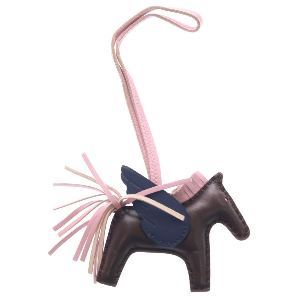 HERMES(エルメス) ロデオPM バッグチャーム レザー ピンク×ブラウン×ネイビー リュージュセリエ/モーヴシルベストル/ブルーサフィール Z刻印 レディース