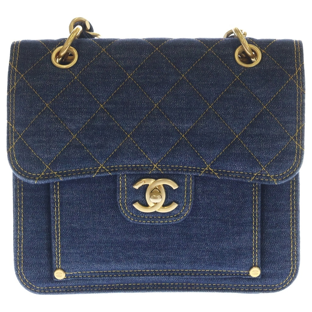 CHANEL(シャネル) マトラッセ チェーンハンドル デニム 2WAY ハンド ショルダーバッグ ゴールド金具 インディゴ プレート AS3932 レディース