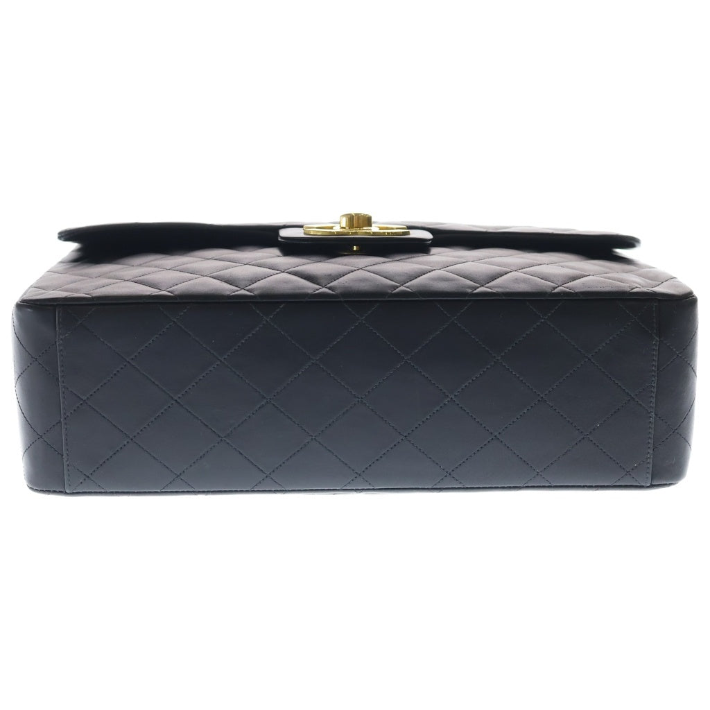 CHANEL(シャネル) デカマトラッセ34 ラムスキン レザー Sフラップ Wチェーン ショルダーバッグ ゴールド金具 ブラック 3番台 レディース