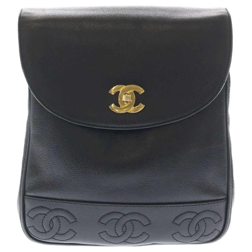 CHANEL(シャネル) トリプルココマーク キャビアスキン レザー バックパック リュックサック ブラック 4番台 レディース