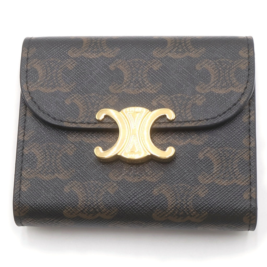 CELINE(セリーヌ) トリオンフ スモールフラップウォレット 二つ折り財布 キャンバス カーフ ブラック 10D782CQH.04LU レディース
