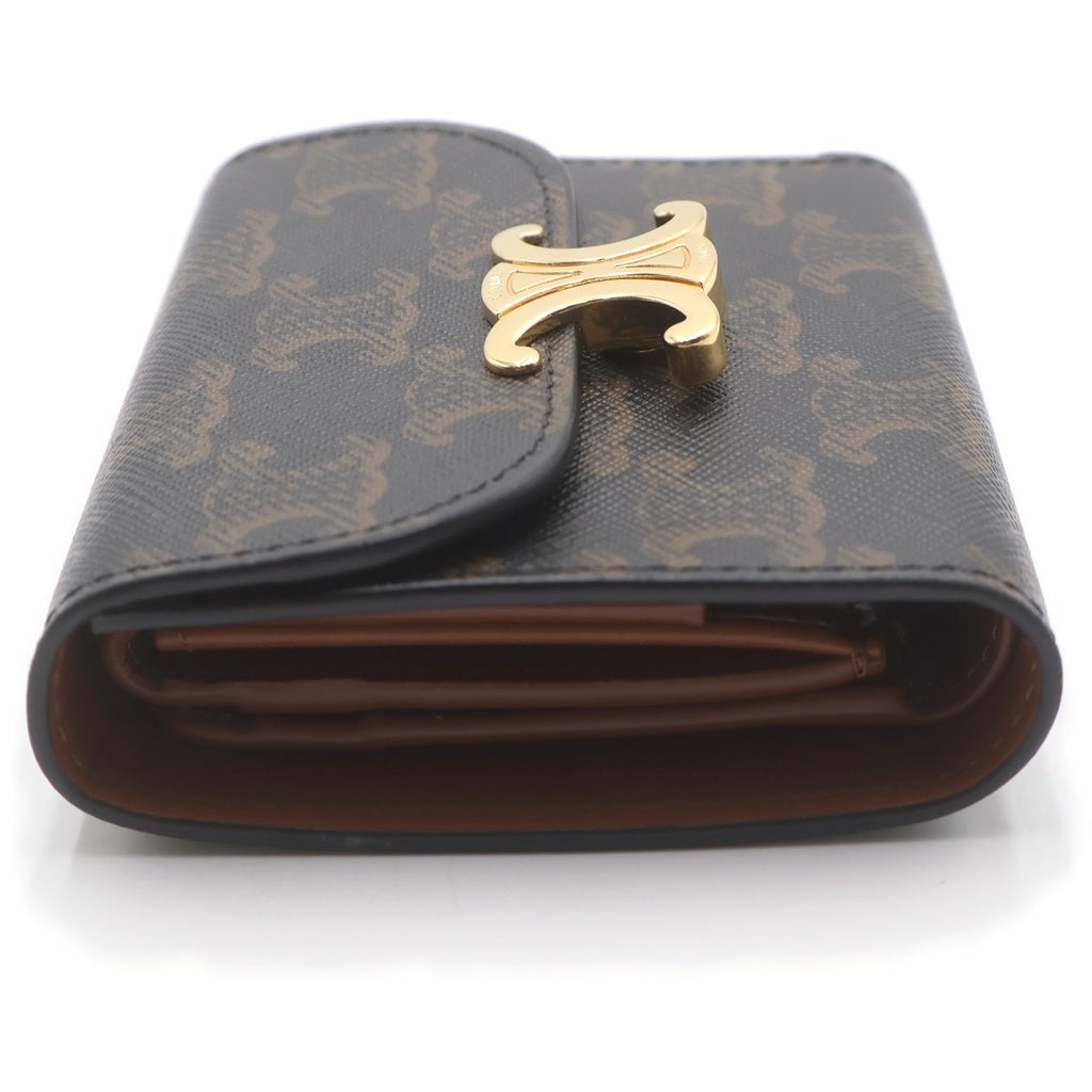 CELINE(セリーヌ) トリオンフ スモールフラップウォレット 二つ折り財布 キャンバス カーフ ブラック 10D782CQH.04LU レディース
