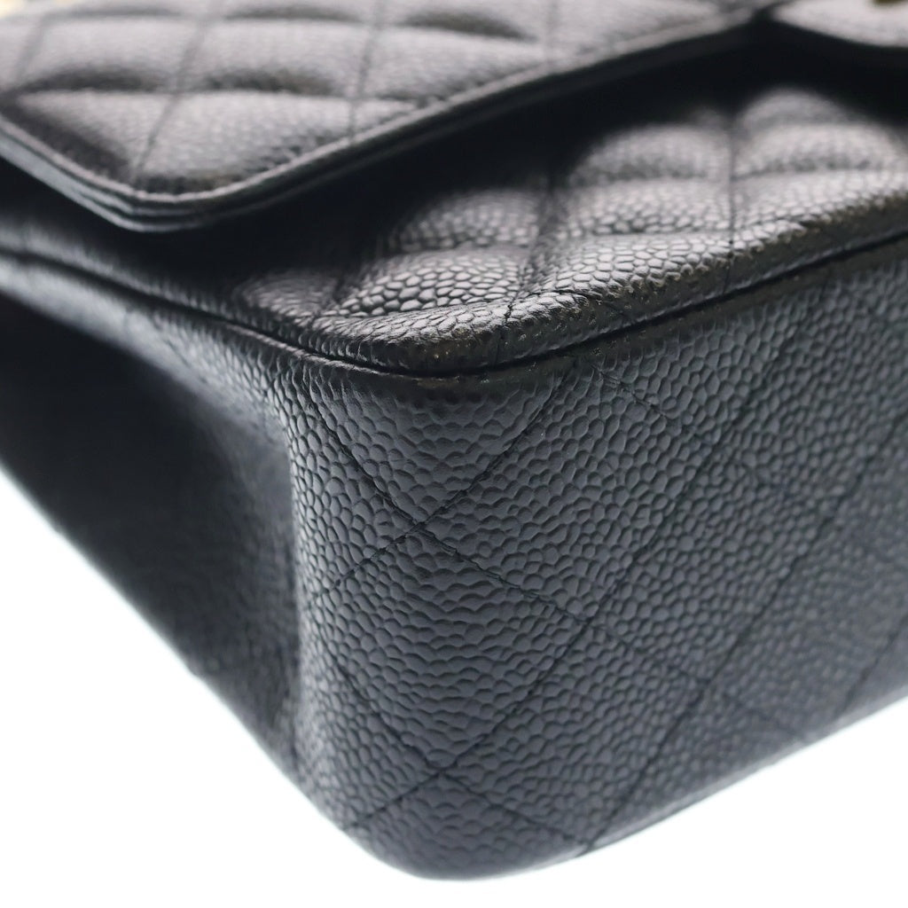 CHANEL(シャネル) マトラッセ25 キャビアスキン レザー Wフラップ Wチェーン ショルダーバッグ ゴールド金具 ブラック A01112 28番台 レディース