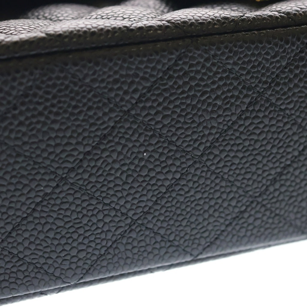 CHANEL(シャネル) マトラッセ25 キャビアスキン レザー Wフラップ Wチェーン ショルダーバッグ ゴールド金具 ブラック A01112 28番台 レディース