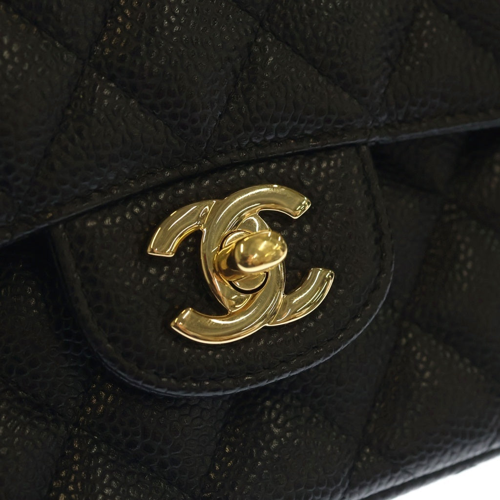 CHANEL(シャネル) マトラッセ25 キャビアスキン レザー Wフラップ Wチェーン ショルダーバッグ ゴールド金具 ブラック A01112 28番台 レディース