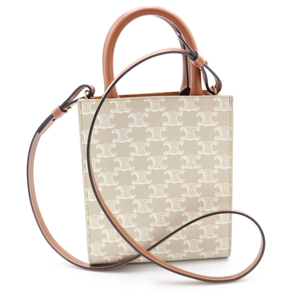 CELINE(セリーヌ) トリオンフ ミニバーティカルカバ 2wayバック レザー ベージュ/ホワイト レディース