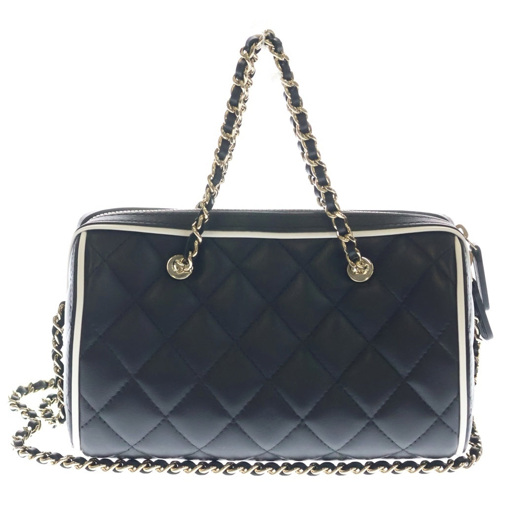 CHANEL(シャネル) マトラッセ ボストンショルダーバッグ チェーンミニバッグ ブラック×ホワイト ラムスキン AP4515 ゴールド金具 レディース