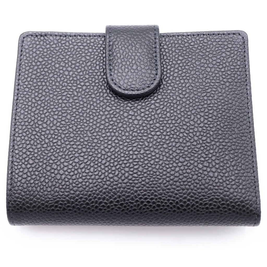 CHANEL(シャネル) ココマーク 三つ折りコンパクトウォレット 財布 キャビアスキン ゴールド金具 ブラック 79番台
