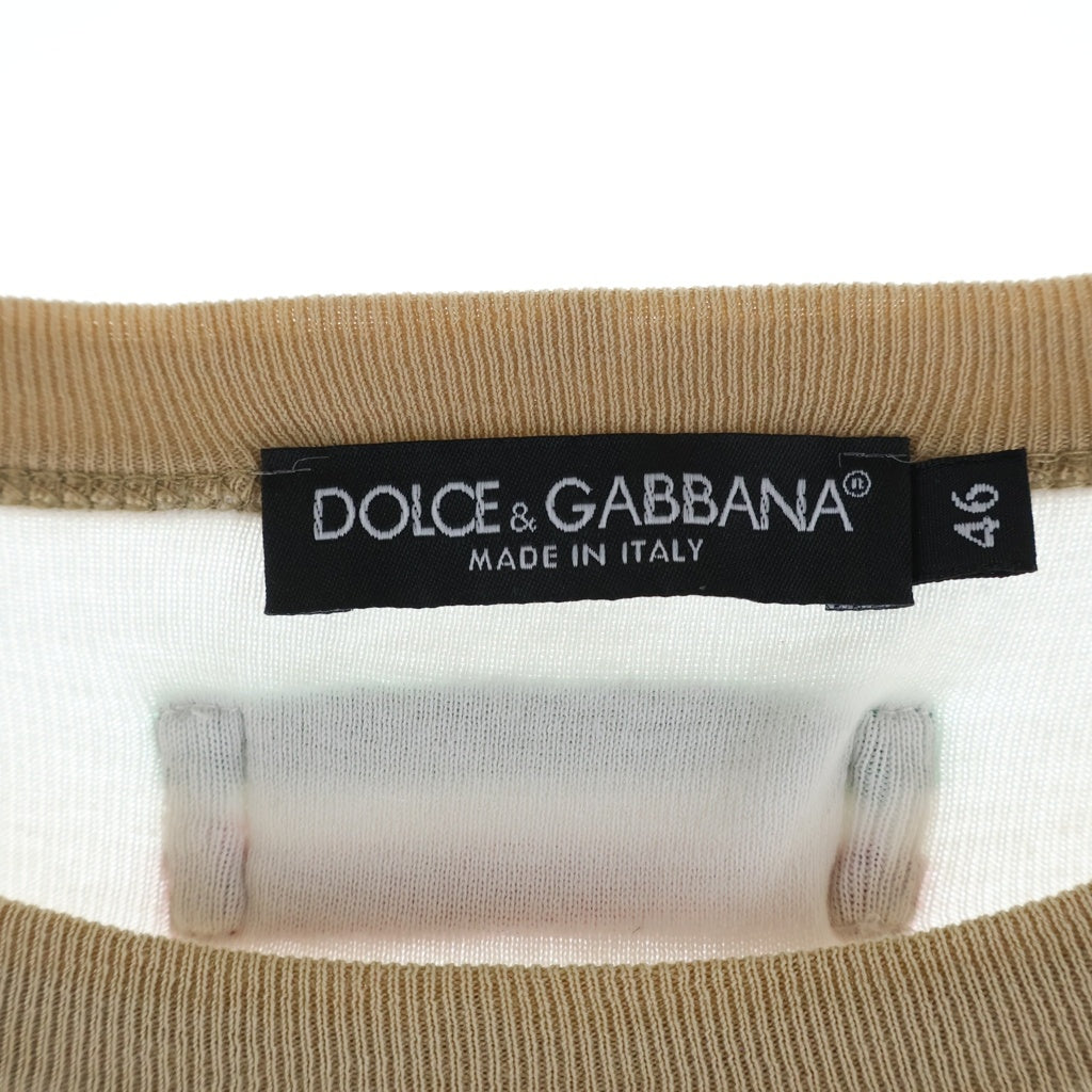 DOLCE & GABBANA(ドルチェアンドガッバーナ) ITALIA DG BASKET ロゴ刺繍 半袖リブカットソー リンガーTシャツ エンブレム コットン ホワイト/ブラウン G8A87G