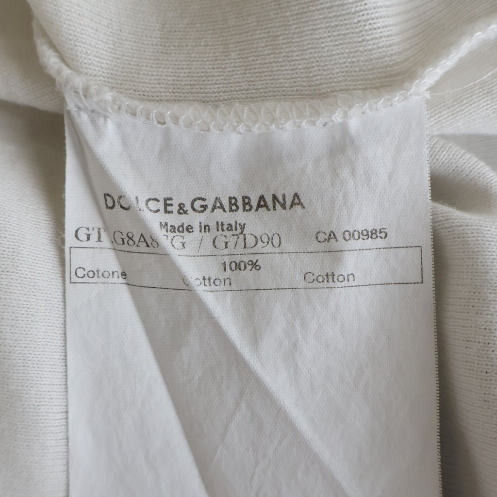 DOLCE & GABBANA(ドルチェアンドガッバーナ) ITALIA DG BASKET ロゴ刺繍 半袖リブカットソー リンガーTシャツ エンブレム コットン ホワイト/ブラウン G8A87G