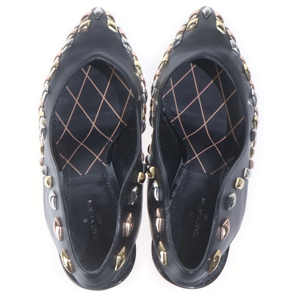 LOUIS VUITTON(ルイヴィトン) スタッズ レザーパンプス ローヒール ポインテッドトゥ ブラック MA0165 レディース