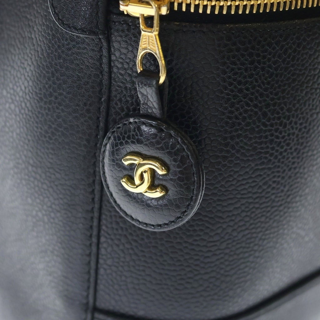 CHANEL(シャネル) ココマーク バニティ ポーチ ハンドバッグ ブラック キャビアスキン ゴールド金具 レディース
