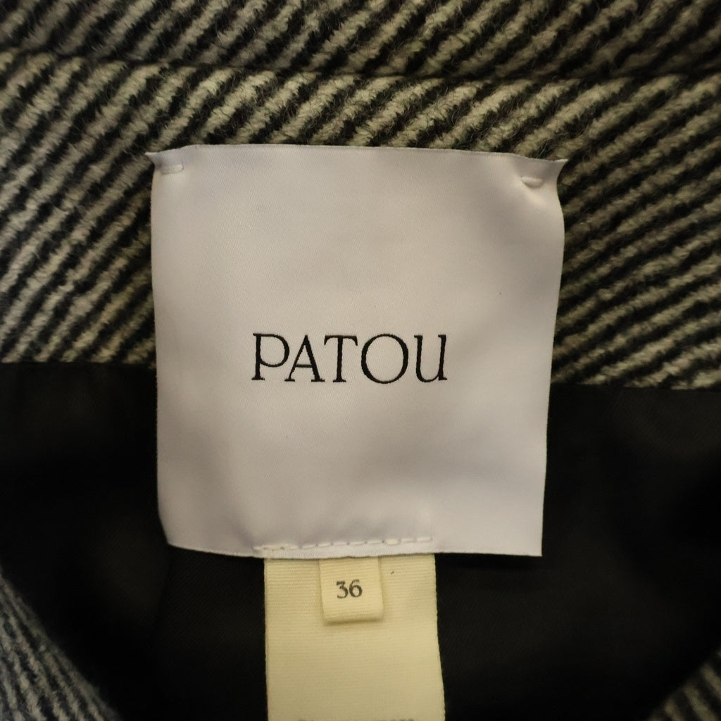 PATOU(パトゥー) ロゴラベル ストライプ総柄 ウール ゴールドボタン ジャケット グレー レディース