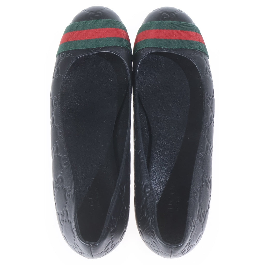 GUCCI(グッチ) シェリーライン GGエンボスレザー フラットシューズ パンプス ブラック レディース