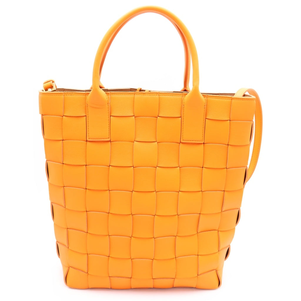 BOTTEGA VENETA(ボッテガヴェネタ) イントレチャート 2WAYハンドバッグ トートバッグ ショルダーバッグ オレンジ レザー ゴールド金具 レディース