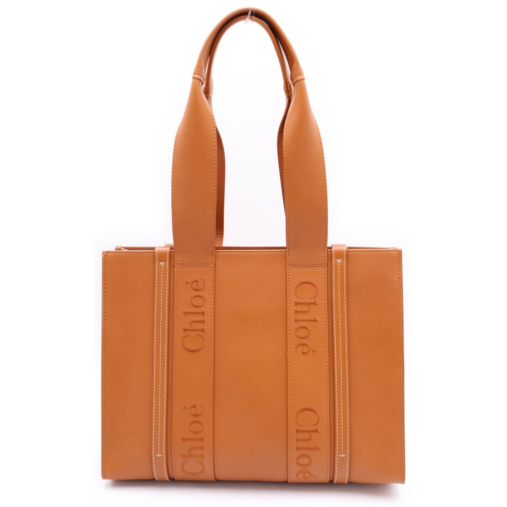 Chloe(クロエ) ウッディ ミディアム トートバッグ ハンドバッグ ブラウン レザー レディース