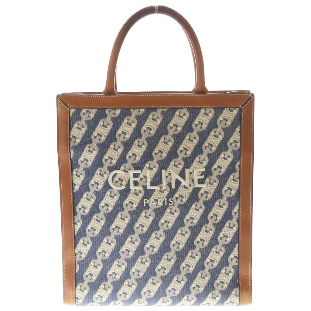 CELINE(セリーヌ) トリオンフ スモールバーティカルカバ 2WAYハンドバッグ ショルダーバッグ トートバッグ インディゴブルー×デニム 192082 ゴールド金具 レディース